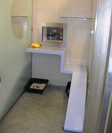 Litter trays at a Cats Protection centre